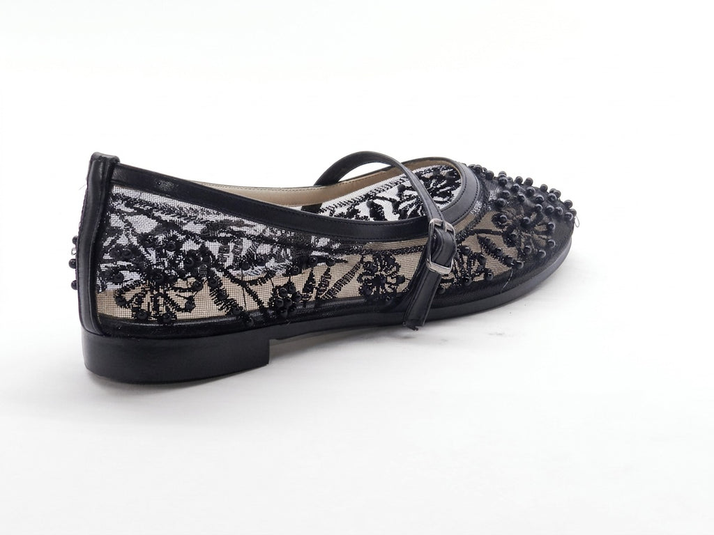 Women's Beaded Mesh Slip-On Ballerina — Black​