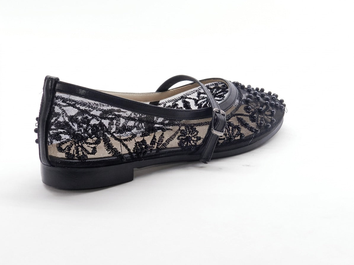 Women's Beaded Mesh Slip-On Ballerina — Black​