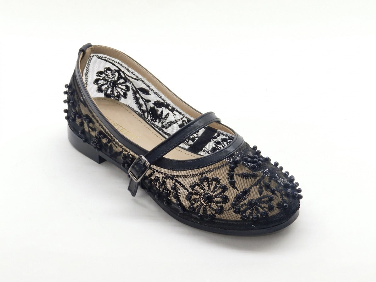 Women's Beaded Mesh Slip-On Ballerina — Black​