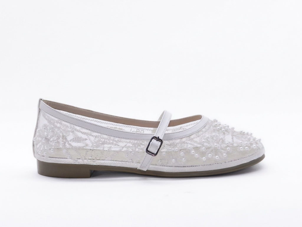 Women's Beaded Mesh Slip-On Ballerina — White​