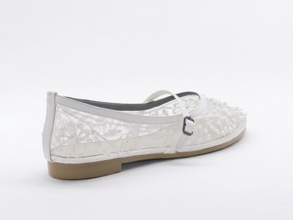 Women's Beaded Mesh Slip-On Ballerina — White​