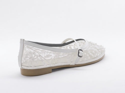 Women's Beaded Mesh Slip-On Ballerina — White​