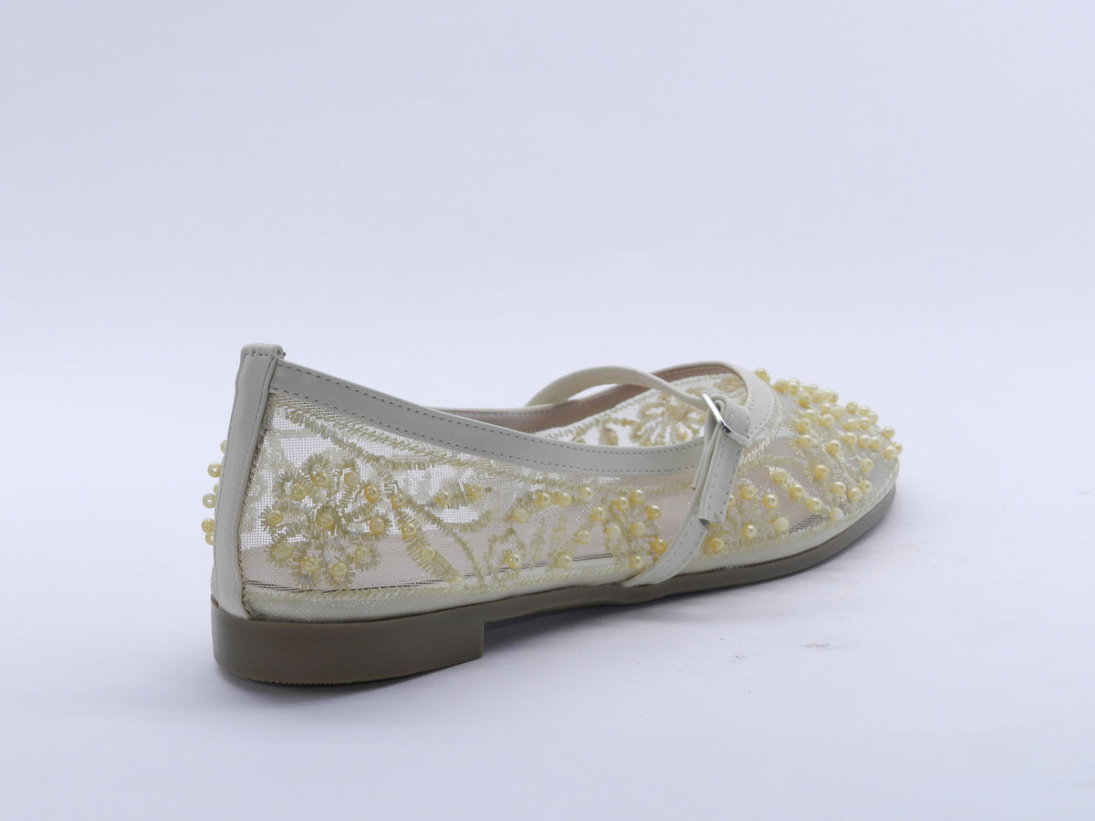 Women's Beaded Mesh Slip-On Ballerina — Beige