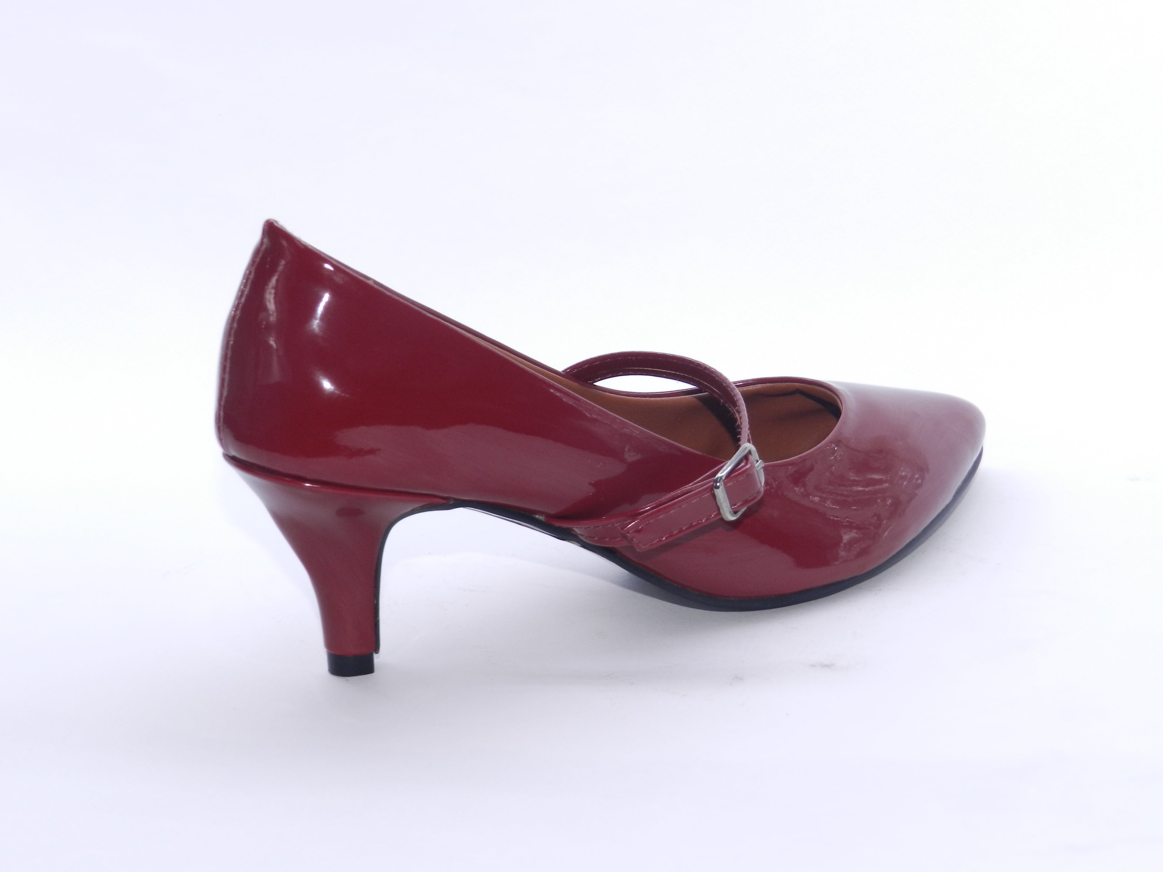 Women's Glossy Patent Mary Jane Mid Heel Pump — Patent Burgundy