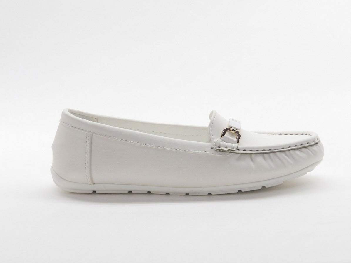 Women's Faux Leather Slip-On Loafer — White​