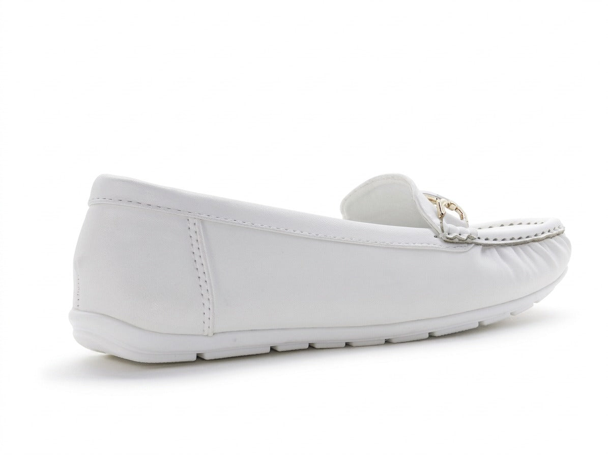 Women's Faux Leather Slip-On Loafer — White​