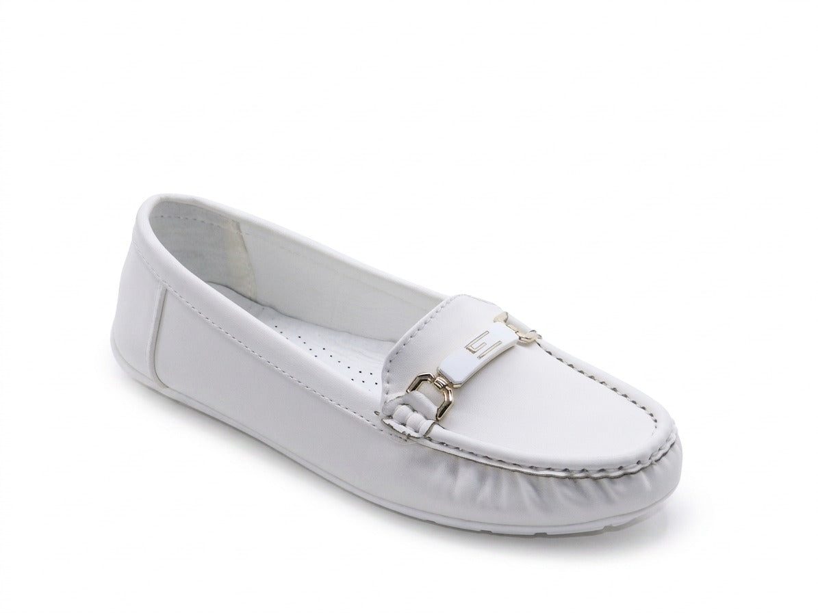 Women's Faux Leather Slip-On Loafer — White​