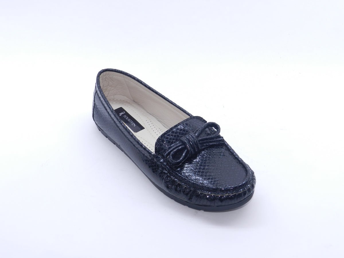 Women's Snake-Embossed Synthetic Flat Loafer — Lizard Black