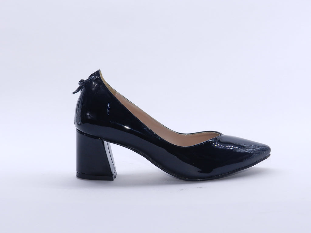 Women's Patent Faux Leather Block Heel Pumps — Patent Black