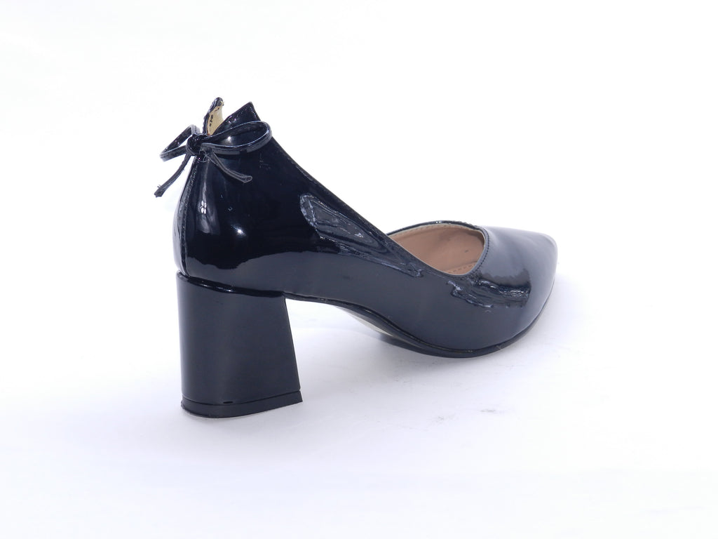Women's Patent Faux Leather Block Heel Pumps — Patent Black
