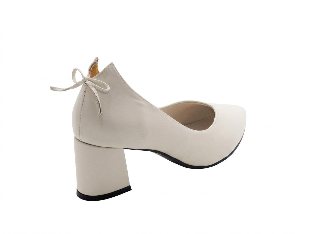 Women's Patent Faux Leather Block Heel Pumps — Beige​