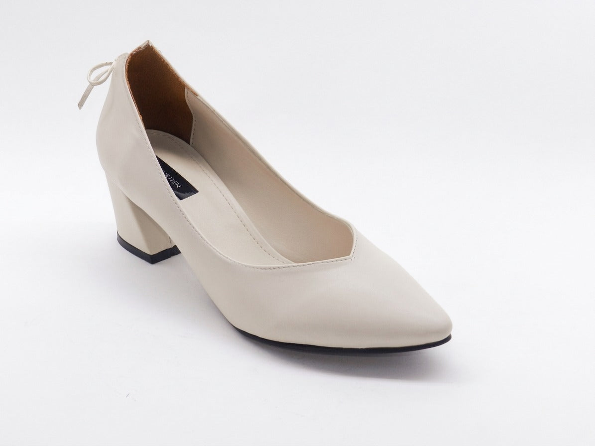 Women's Patent Faux Leather Block Heel Pumps — Beige​