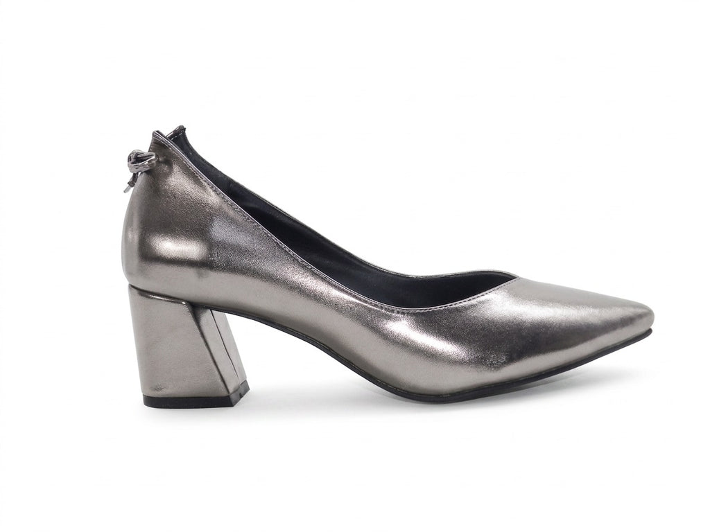 Women's Patent Faux Leather Block Heel Pumps — Gunmetal​