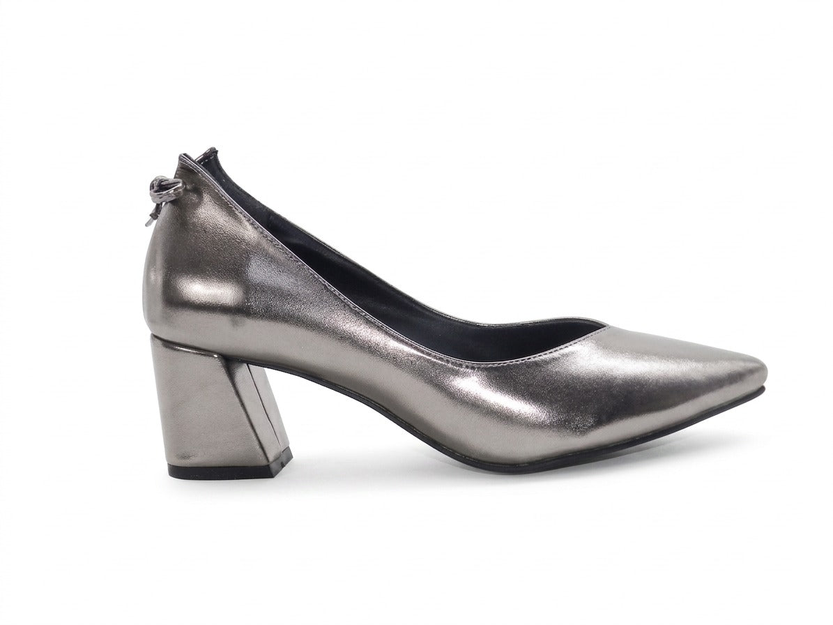 Women's Patent Faux Leather Block Heel Pumps — Gunmetal​