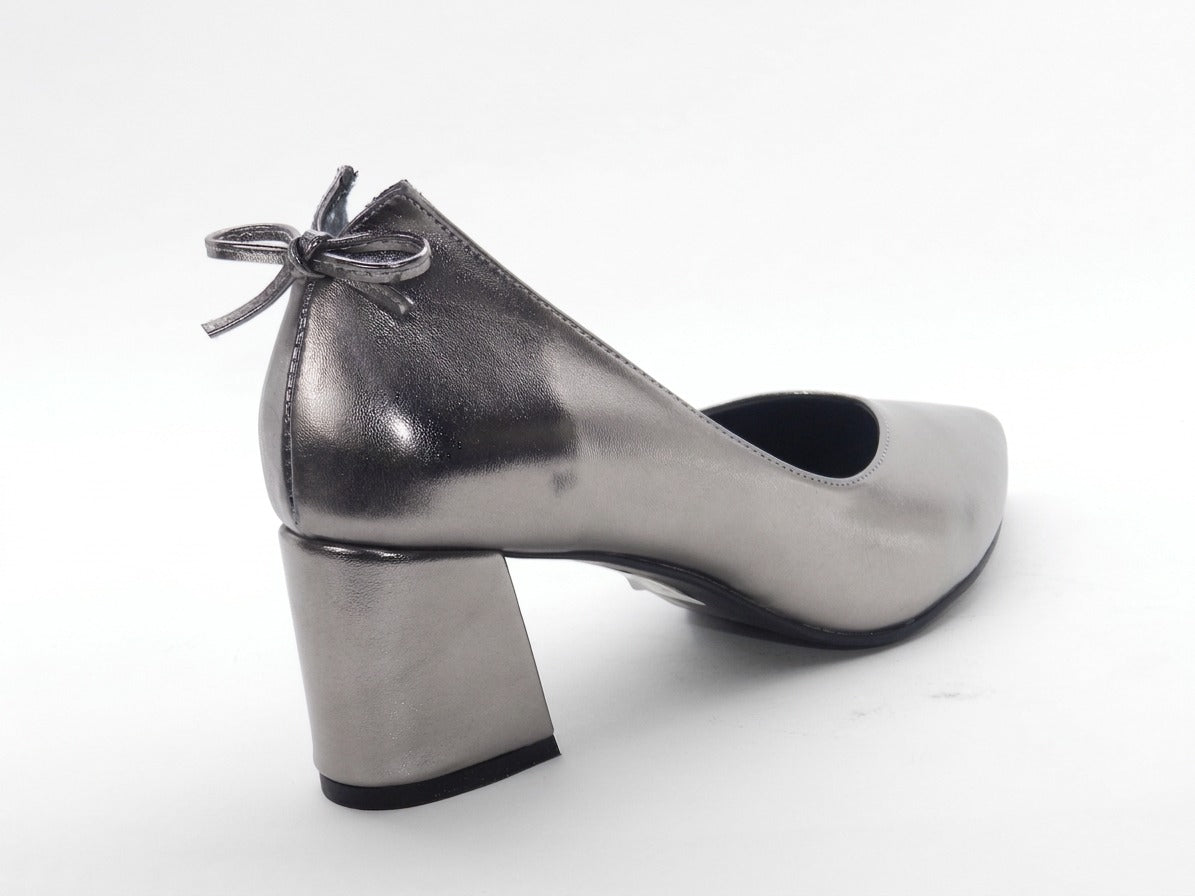 Women's Patent Faux Leather Block Heel Pumps — Gunmetal​