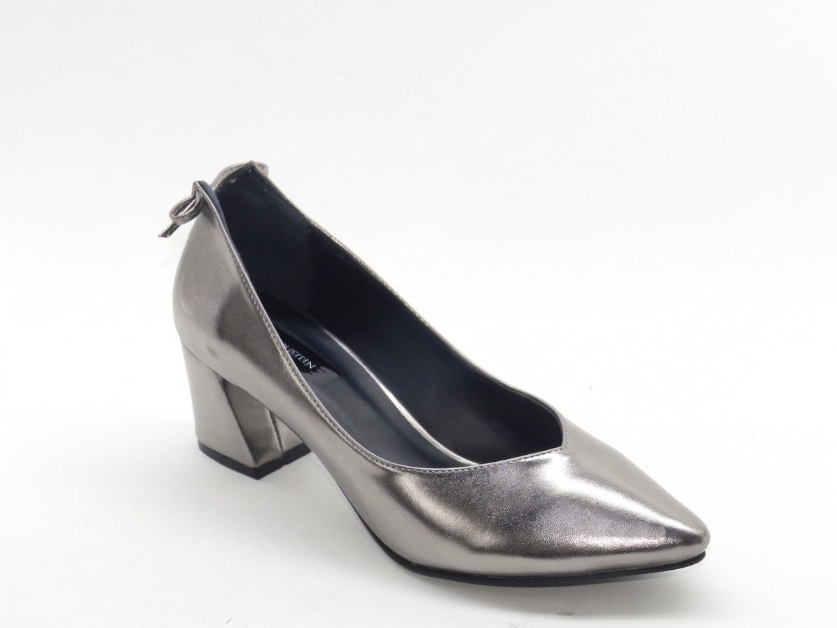 Women's Patent Faux Leather Block Heel Pumps — Gunmetal​
