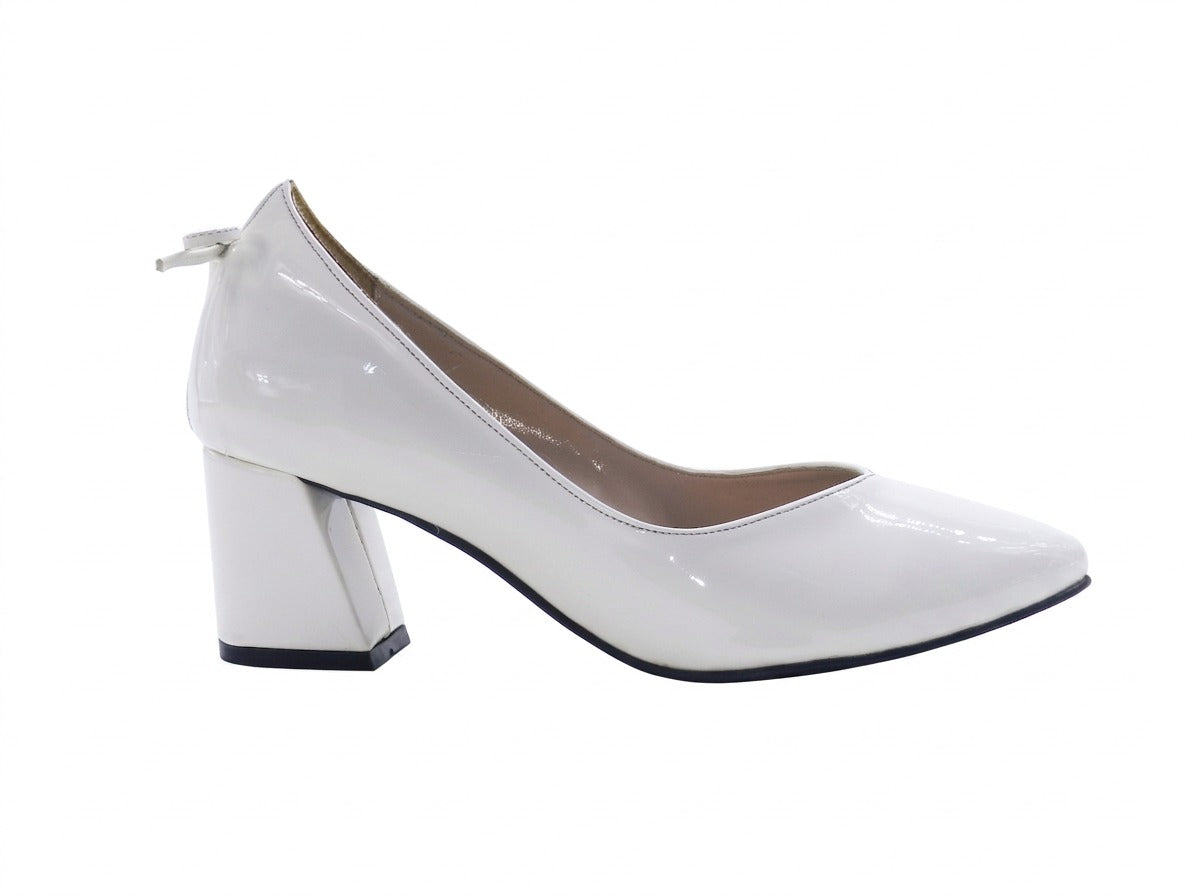 Women's Patent Faux Leather Block Heel Pumps — Patent White​