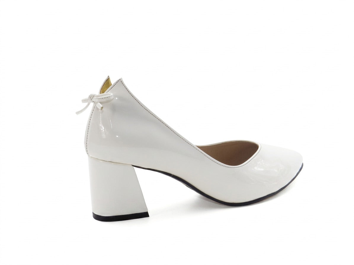Women's Patent Faux Leather Block Heel Pumps — Patent White​