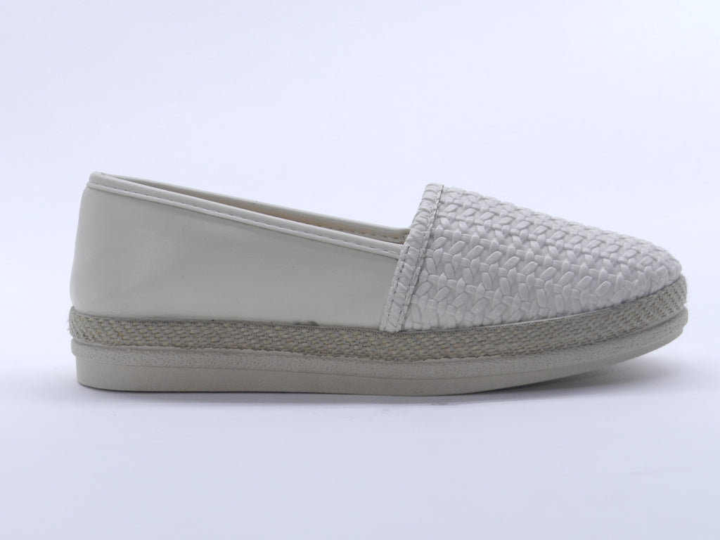 Women's Faux Leather Woven Slip-On Ballerina — Beige