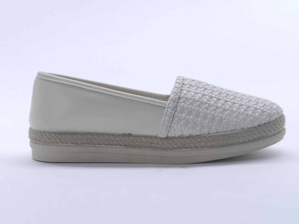 Women's Faux Leather Woven Slip-On Ballerina — Beige