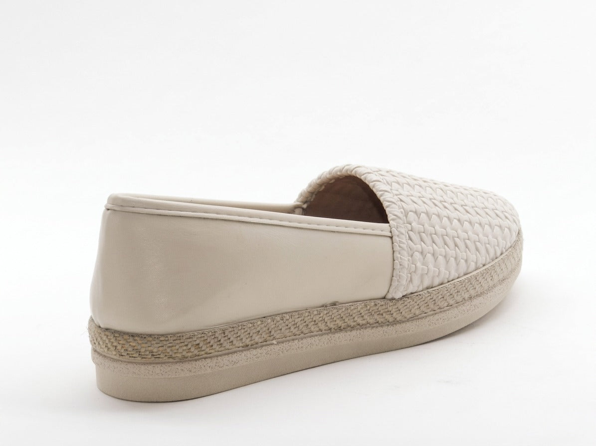 Women's Faux Leather Woven Slip-On Ballerina — Beige​