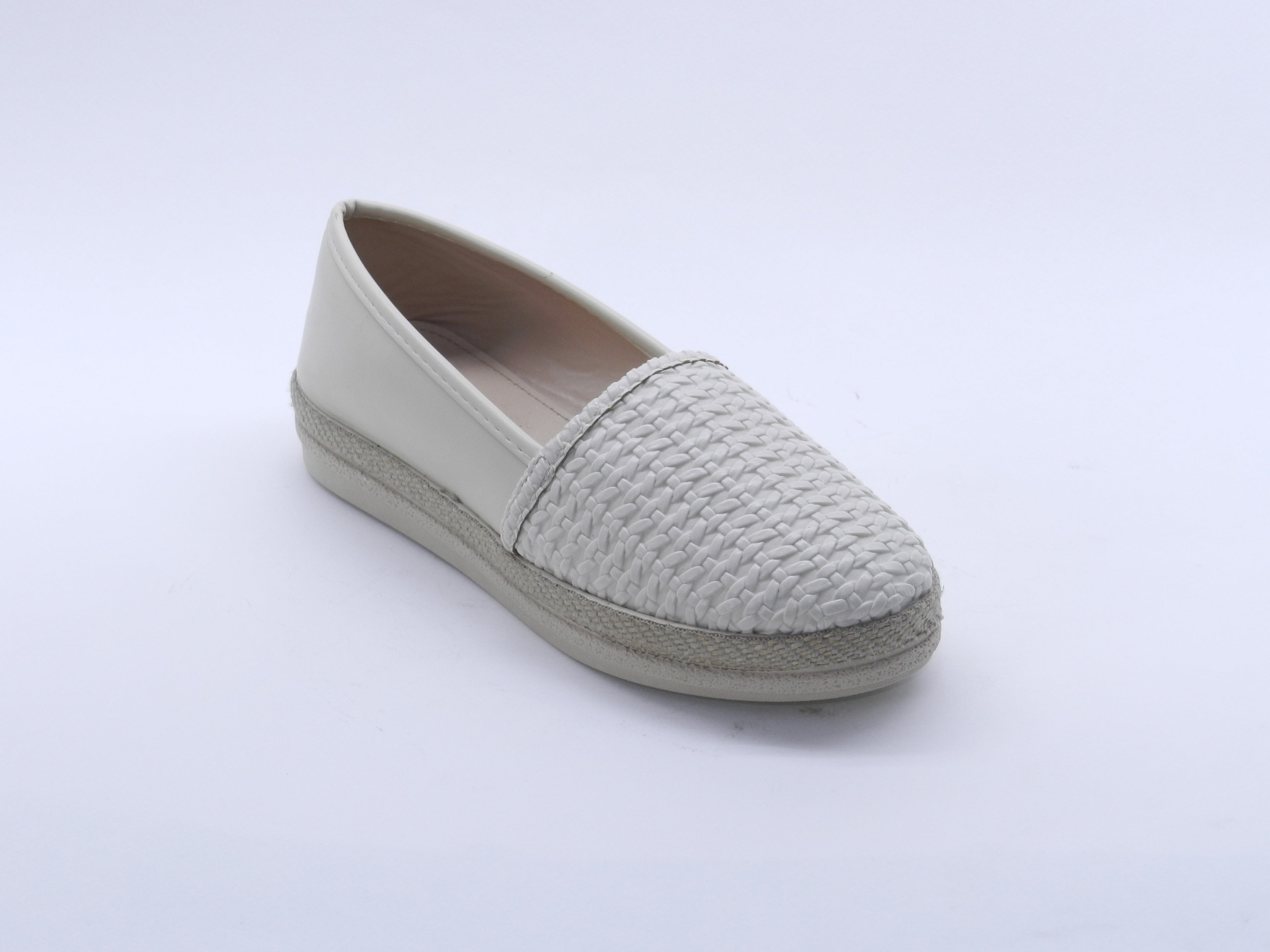 Women's Faux Leather Woven Slip-On Ballerina — White