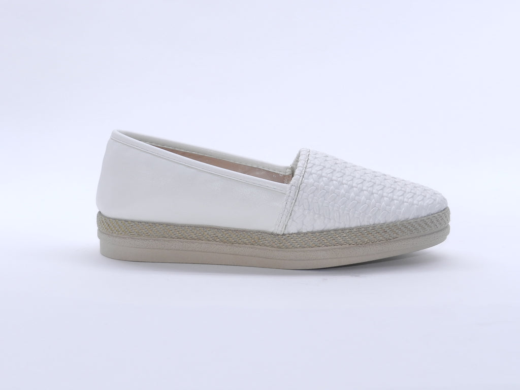 Women's Faux Leather Woven Slip-On Ballerina — White