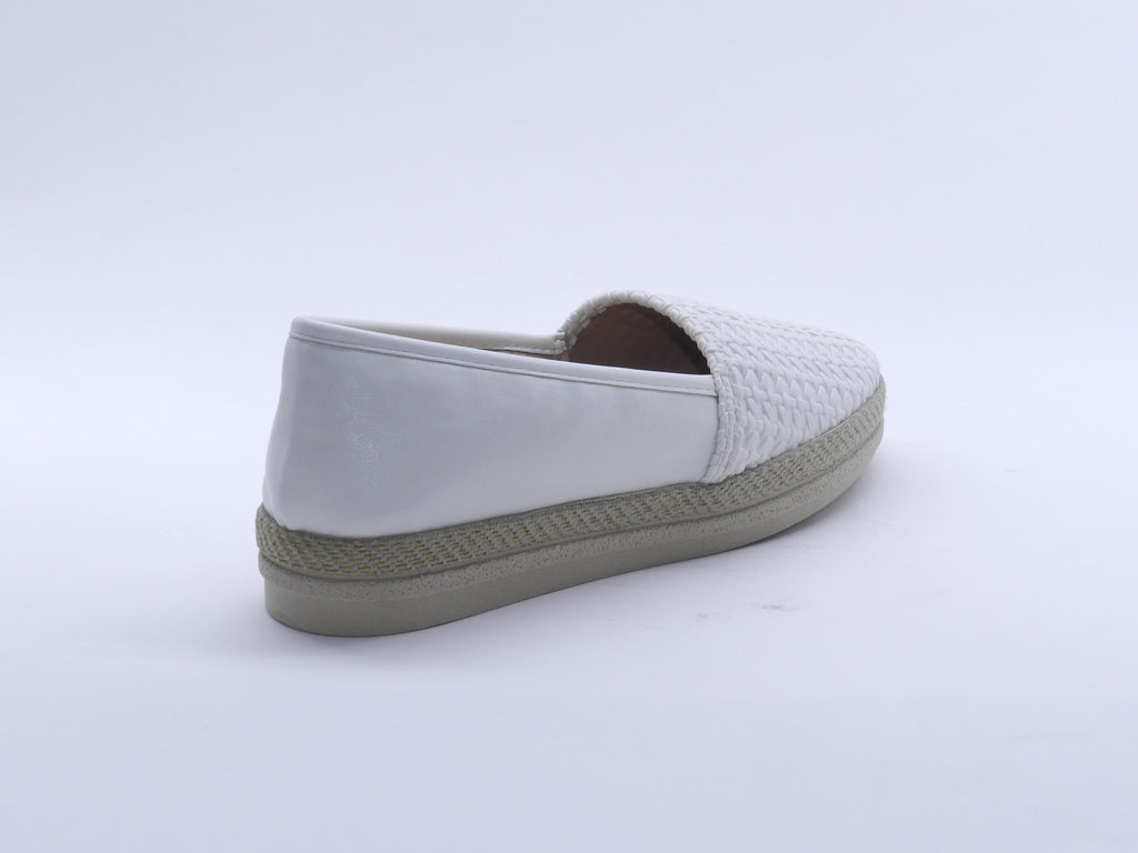 Women's Faux Leather Woven Slip-On Ballerina — White