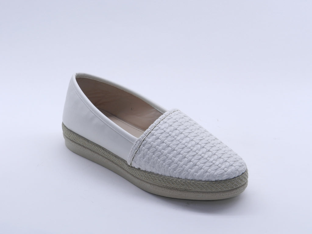 Women's Faux Leather Woven Slip-On Ballerina — White