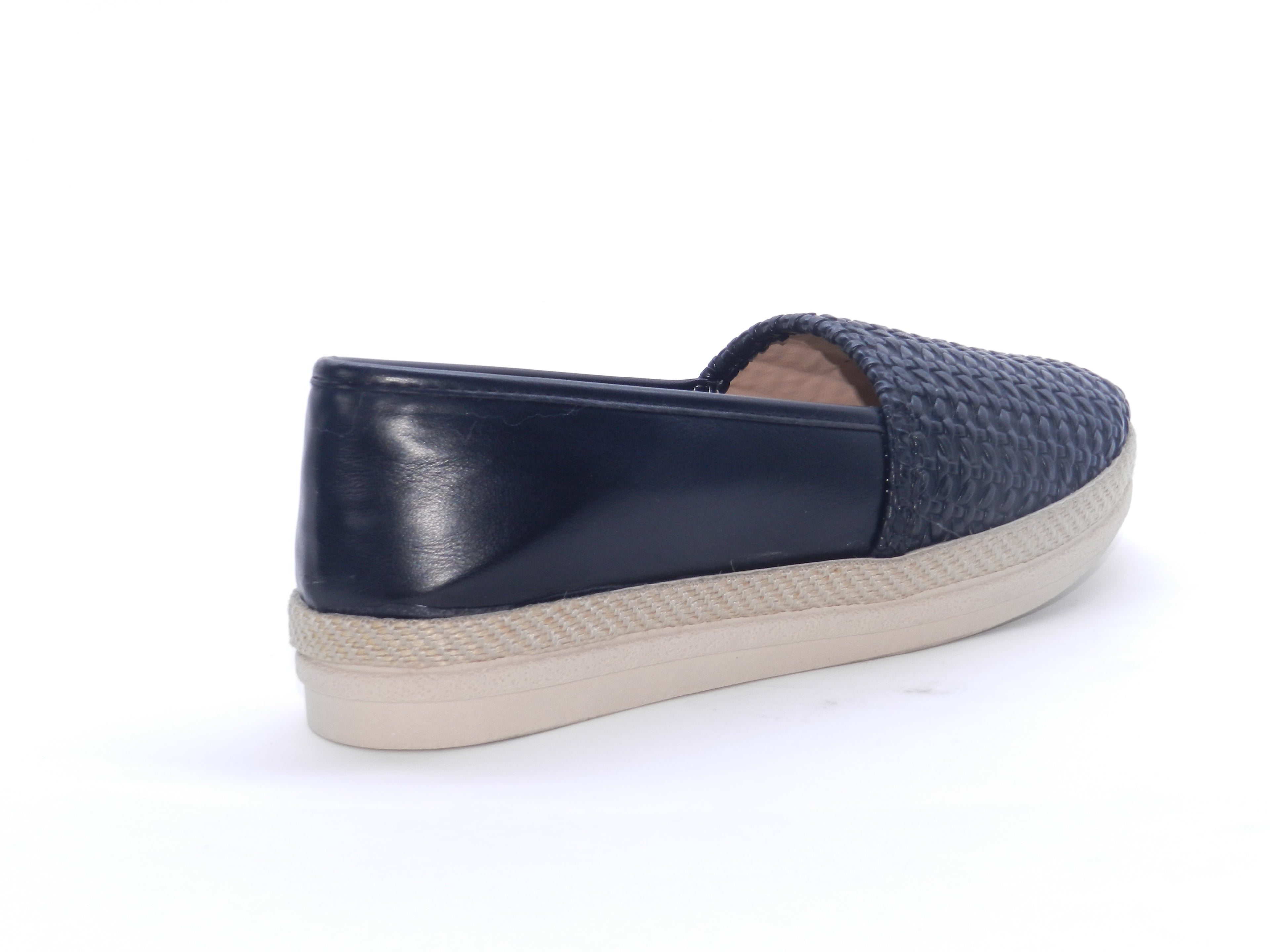 Women's Faux Leather Woven Slip-On Ballerina — Black