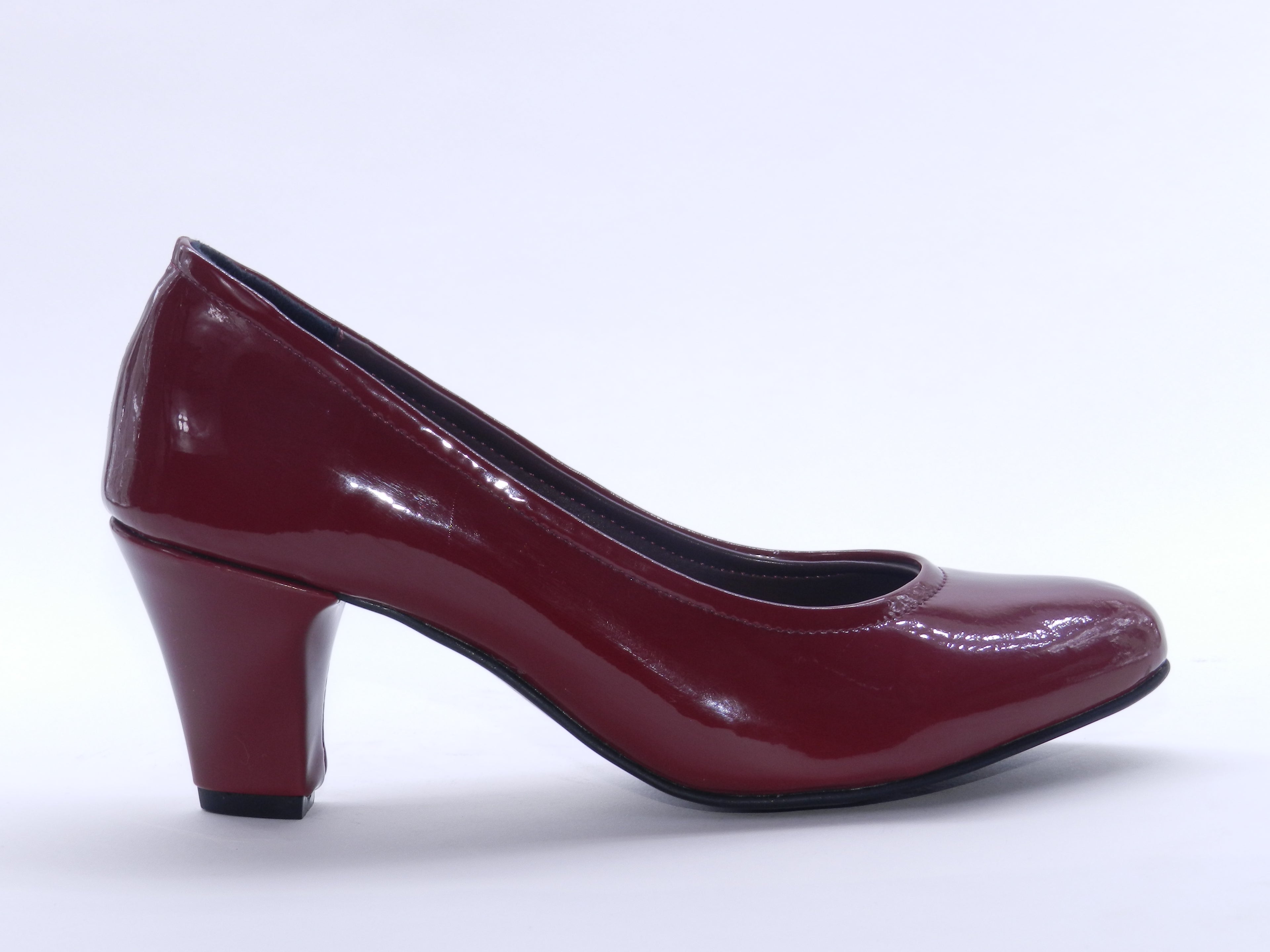 Women's Faux Leather Slip-On Pumps — Patent Burgundy