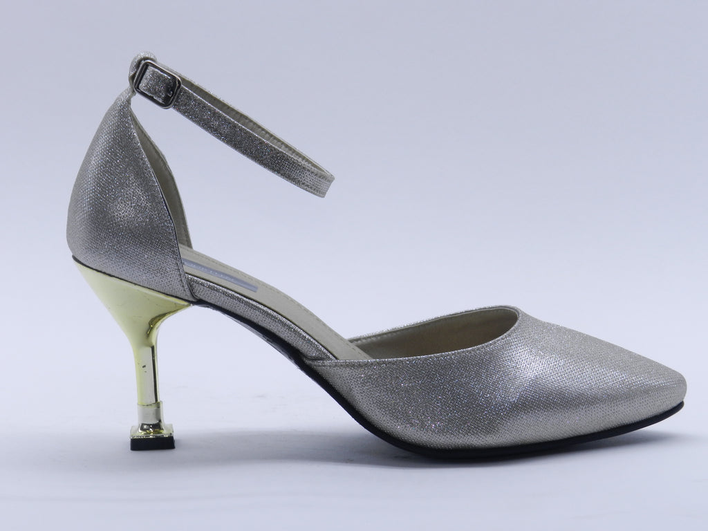 Women's Glitter Ankle Strap Stiletto Pump — Crystal Silver