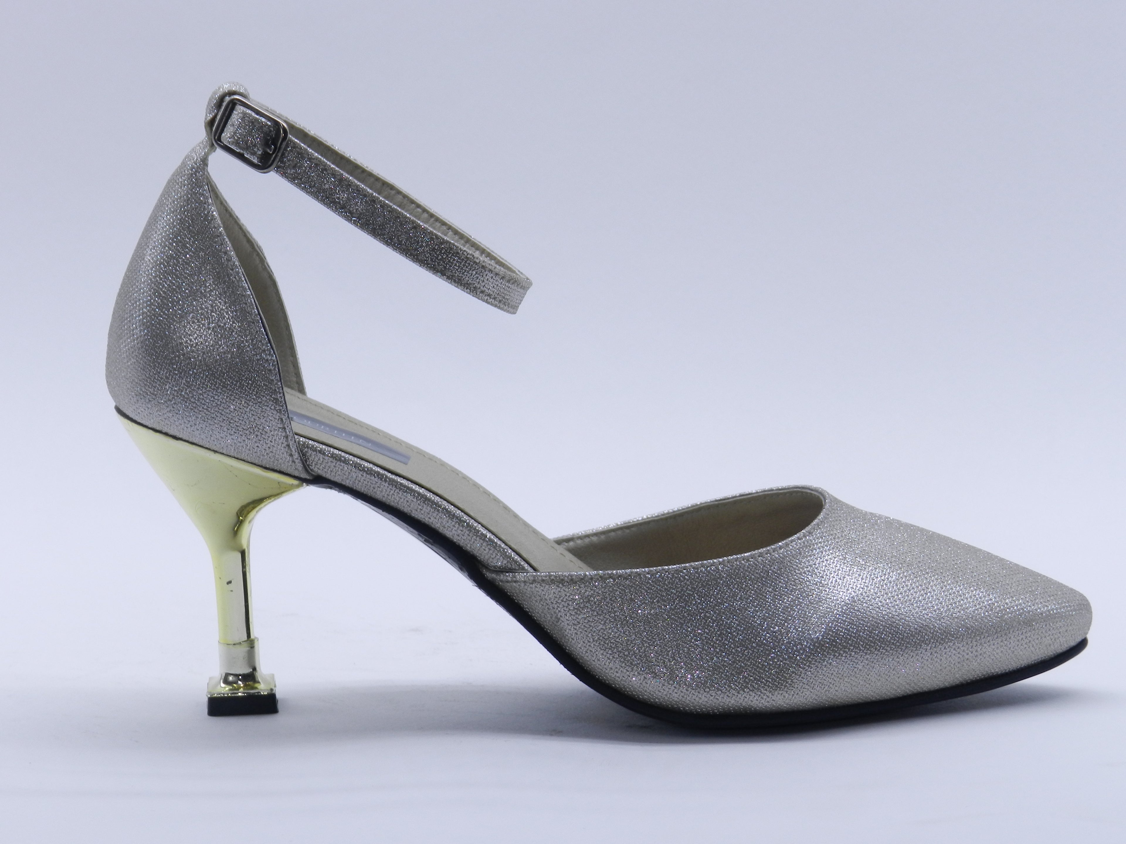 Women's Glitter Ankle Strap Stiletto Pump — Crystal Silver