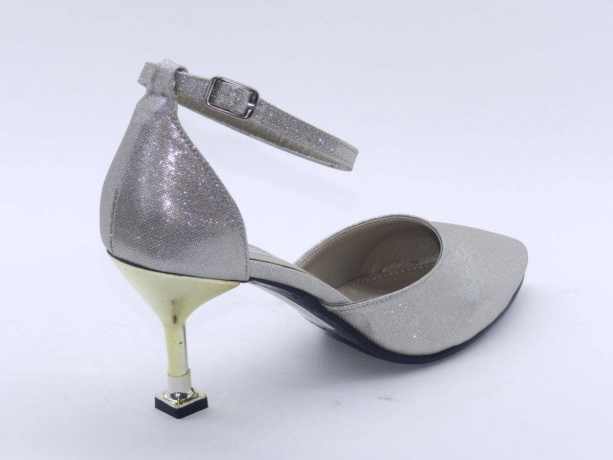 Women's Glitter Ankle Strap Stiletto Pump — Crystal Silver