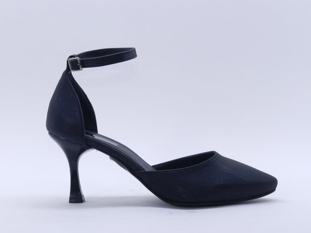 Women's Glitter Ankle Strap Stiletto Pump — Crystal Black