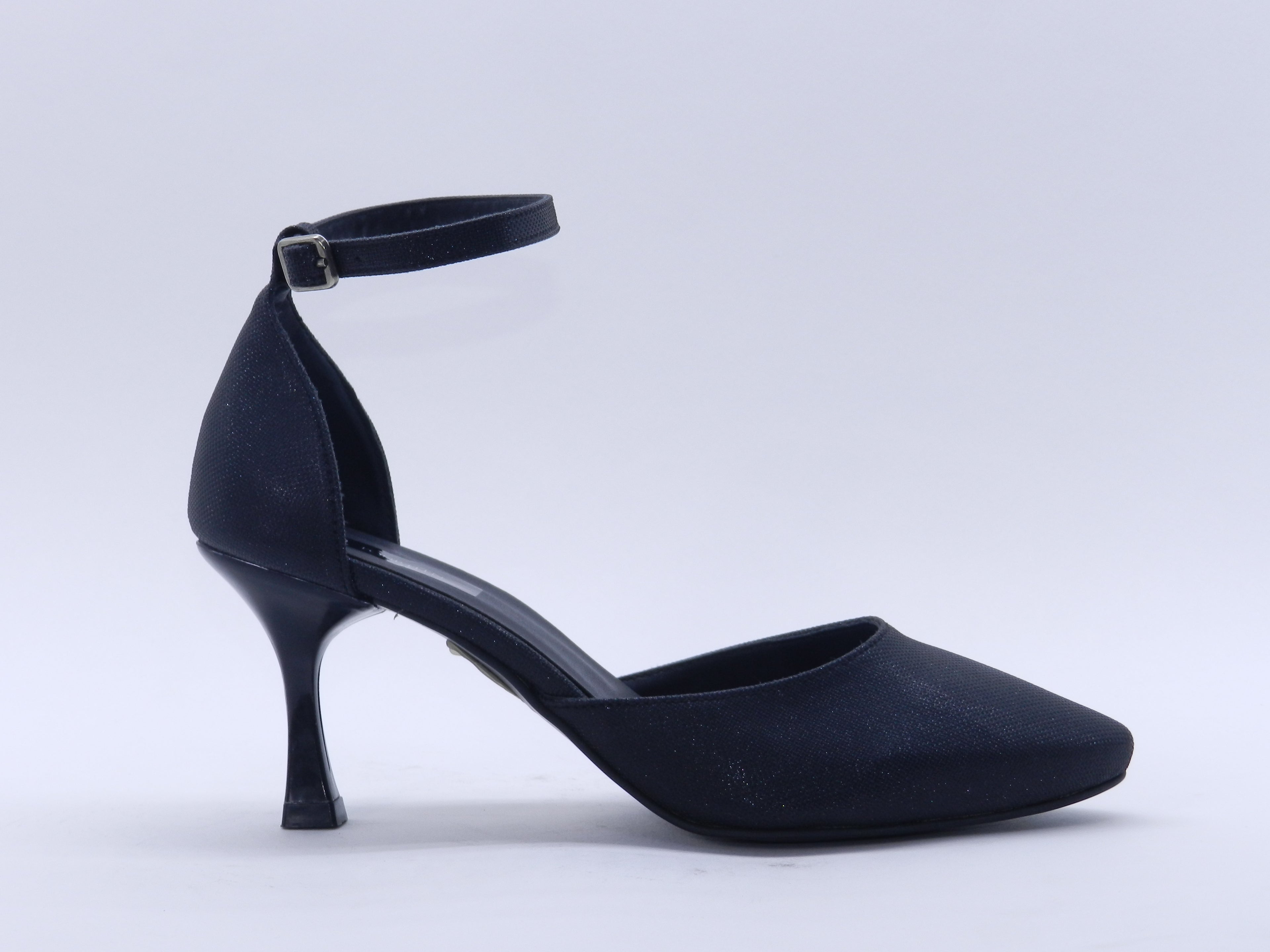 Women's Glitter Ankle Strap Stiletto Pump — Crystal Black