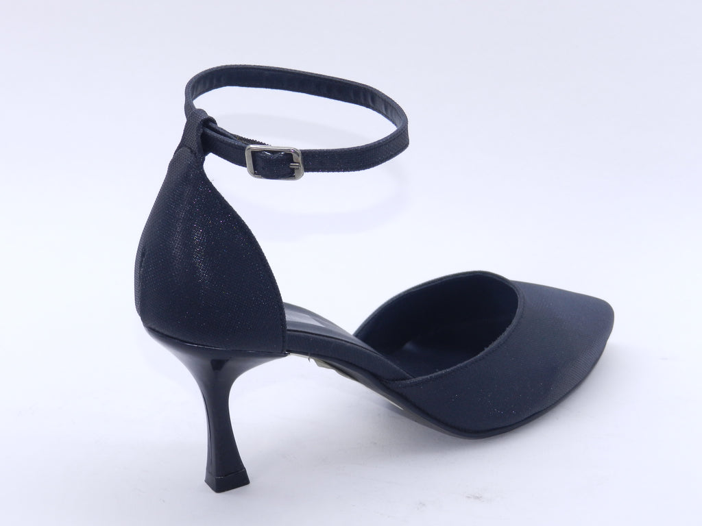 Women's Glitter Ankle Strap Stiletto Pump — Crystal Black