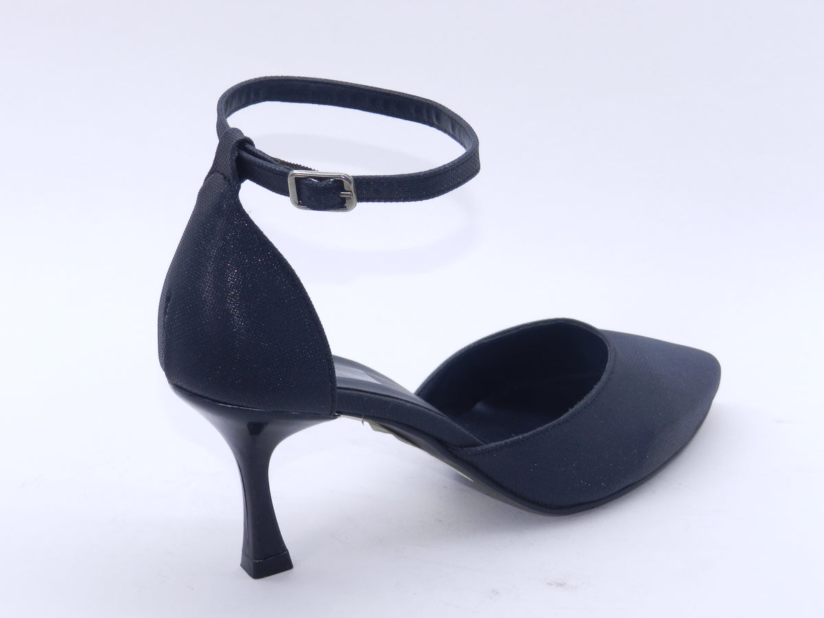 Women's Glitter Ankle Strap Stiletto Pump — Crystal Black