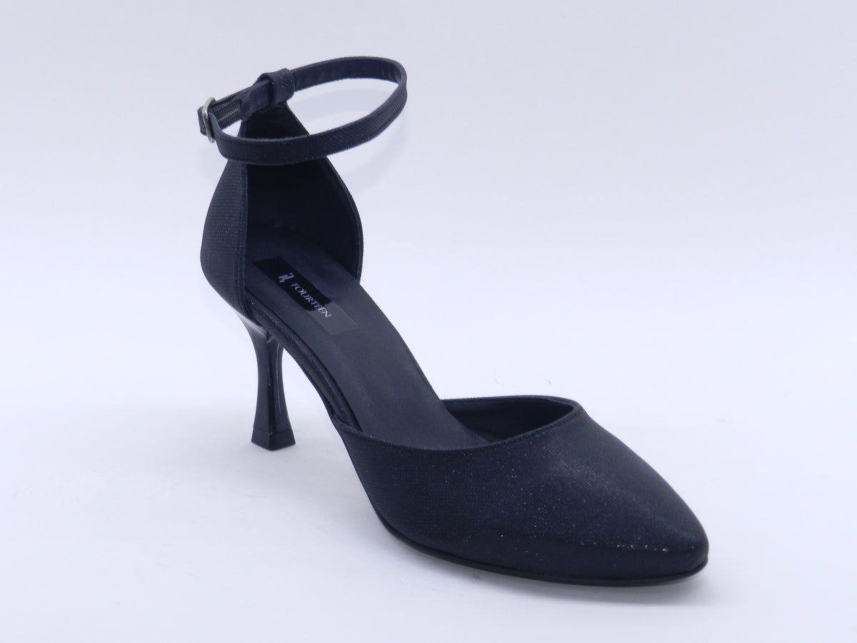Women's Glitter Ankle Strap Stiletto Pump — Crystal Black