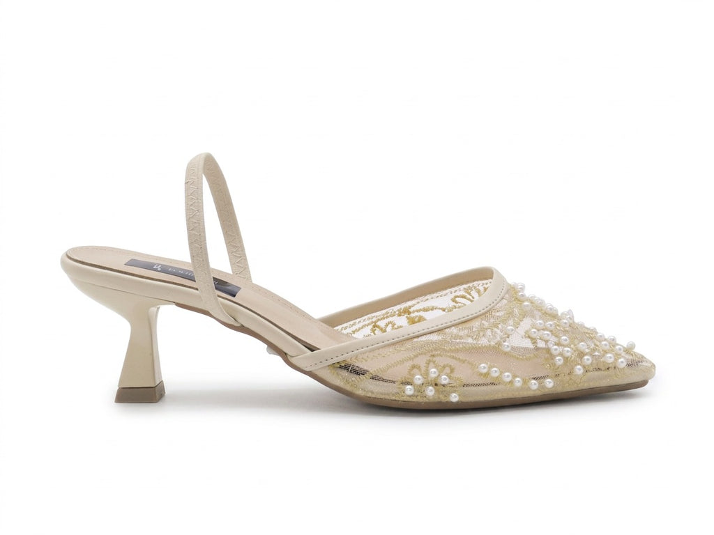 Women's Beaded Mesh Slingback Sabot — Beige​