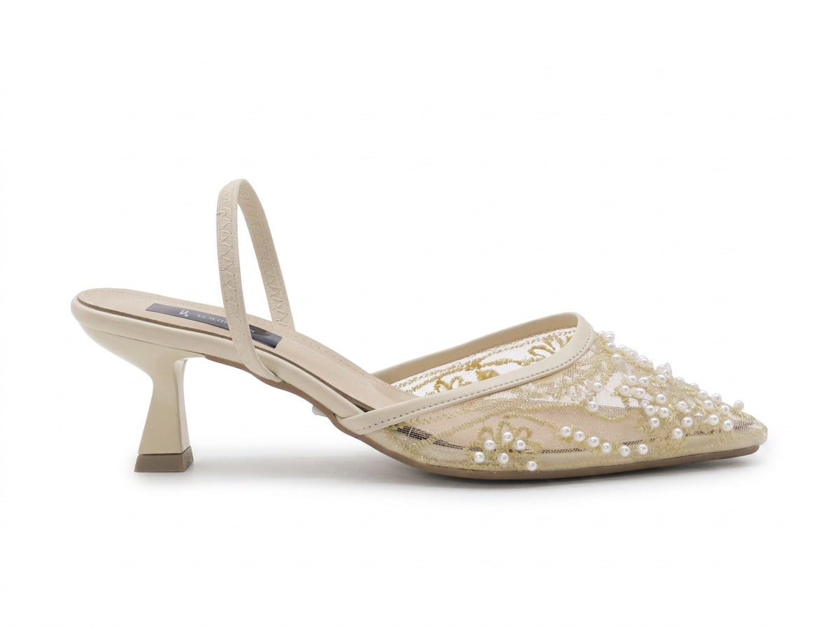 Women's Beaded Mesh Slingback Sabot — Beige​