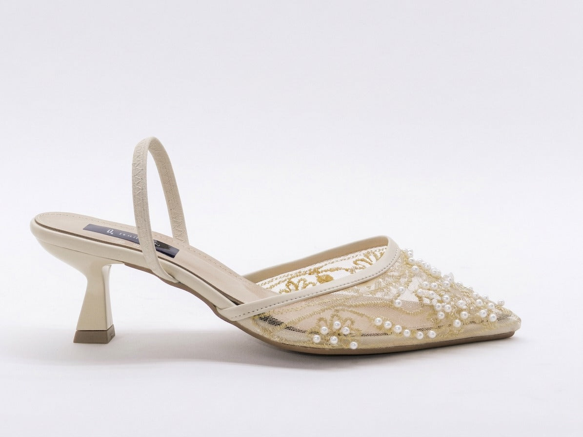 Women's Beaded Mesh Slingback Sabot — Beige​