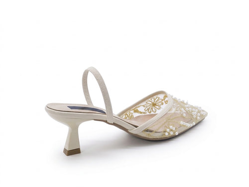 Women's Beaded Mesh Slingback Sabot — Beige​