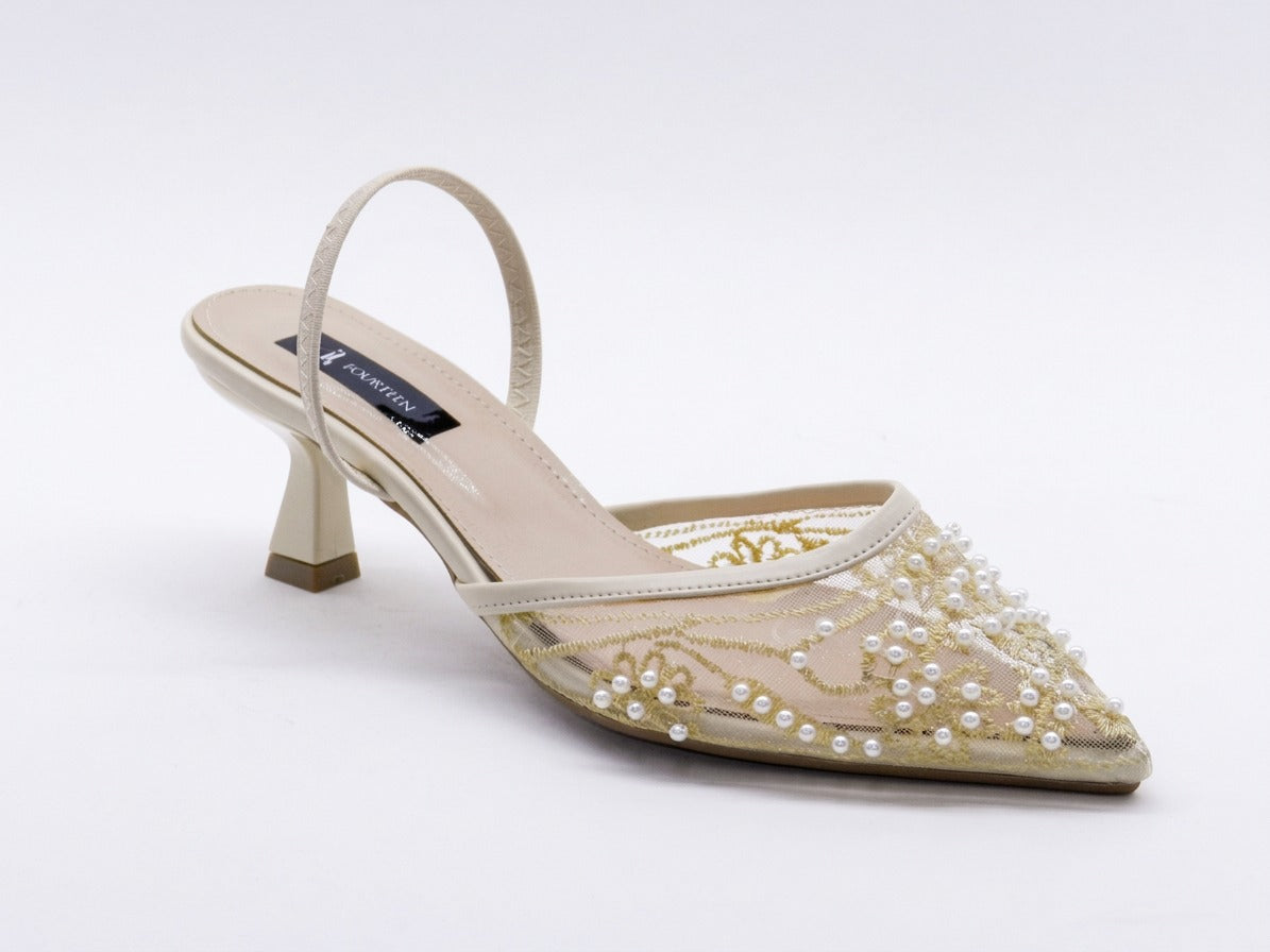 Women's Beaded Mesh Slingback Sabot — White​