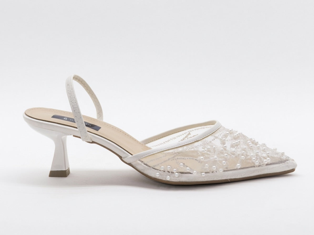 Women's Beaded Mesh Slingback Sabot — White​