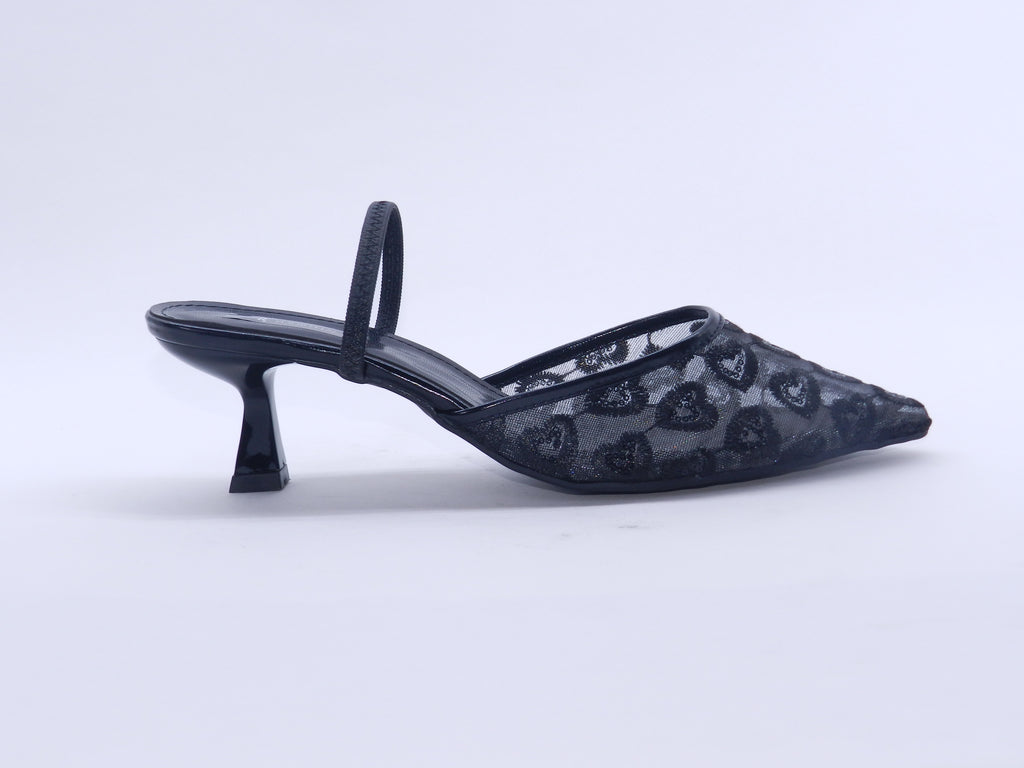 Women's Embroidered Mesh Pointed Toe Slingback Sabot — Black