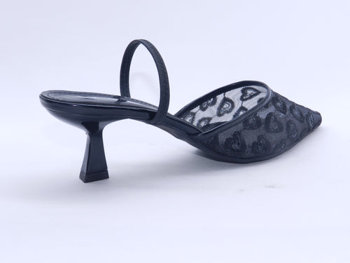 Women's Embroidered Mesh Pointed Toe Slingback Sabot — Black