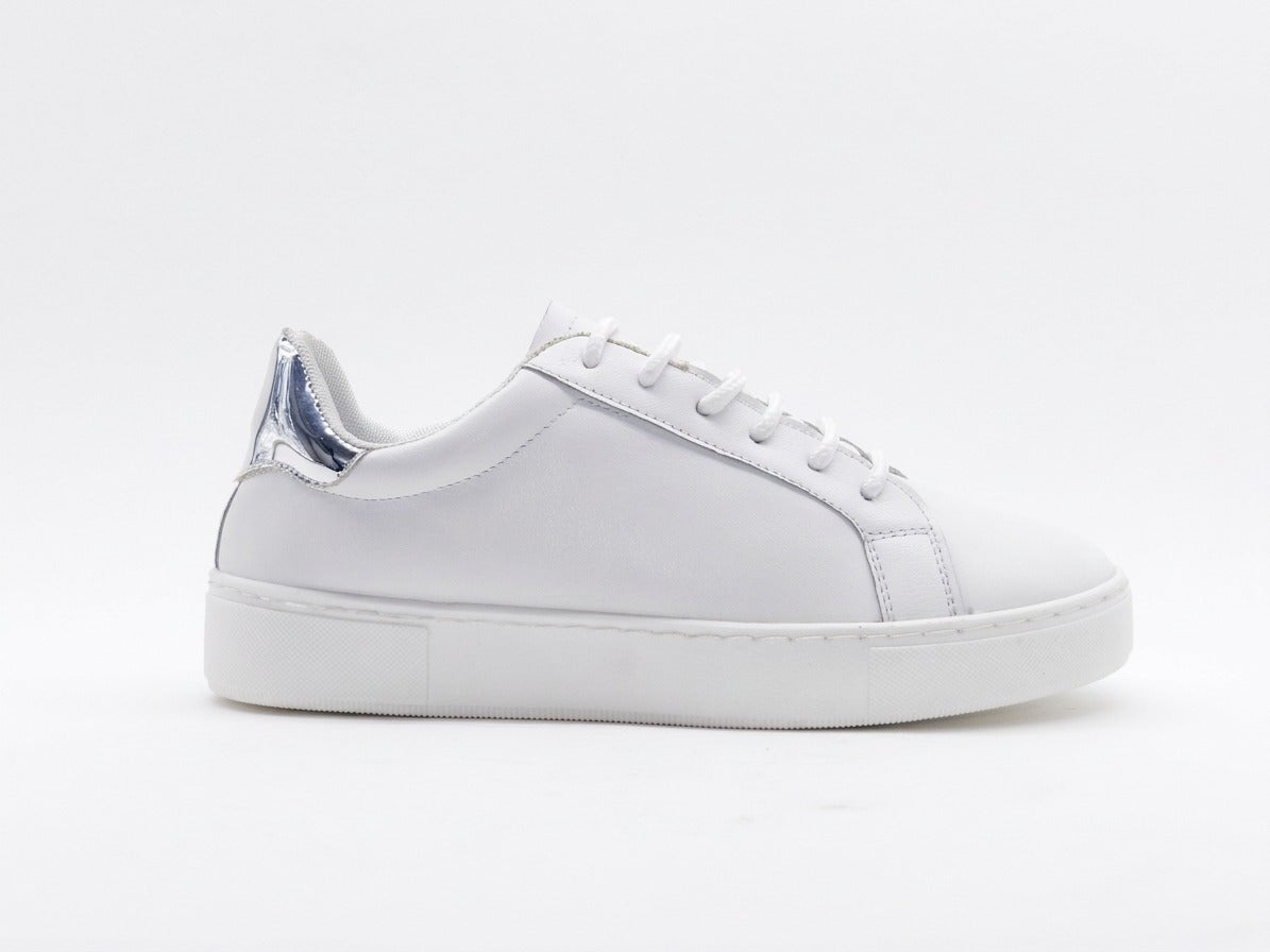 Women's Faux Leather Lace-Up Sneaker — White/Silver​