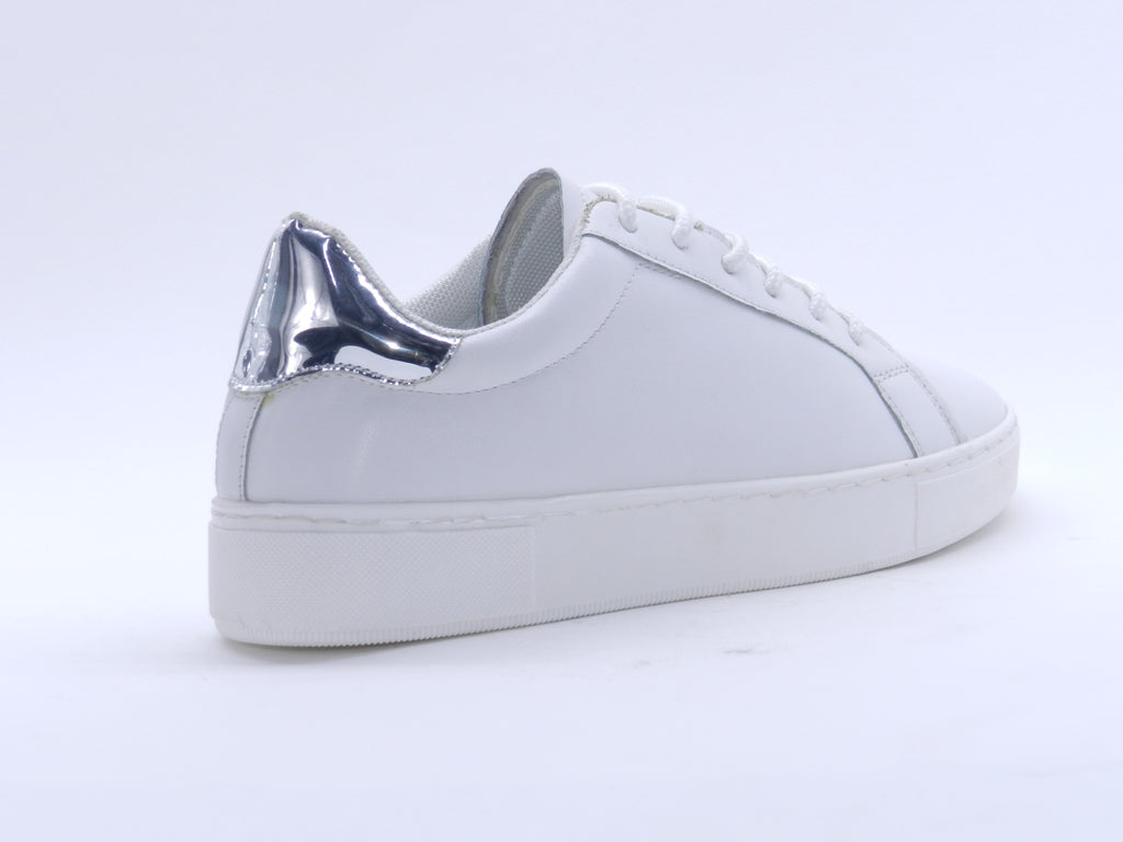 Women's Faux Leather Lace-Up Sneaker — White/Silver