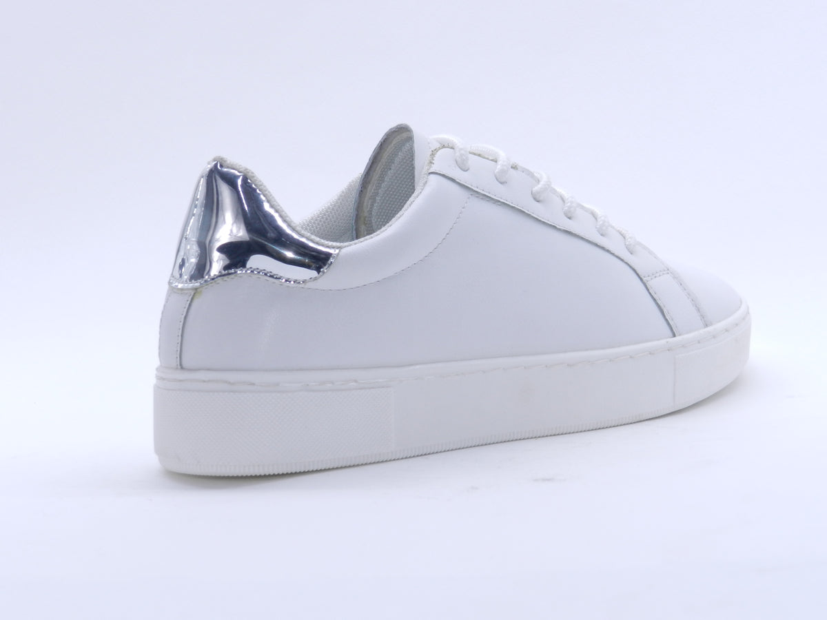 Women's Faux Leather Lace-Up Sneaker — White/Silver